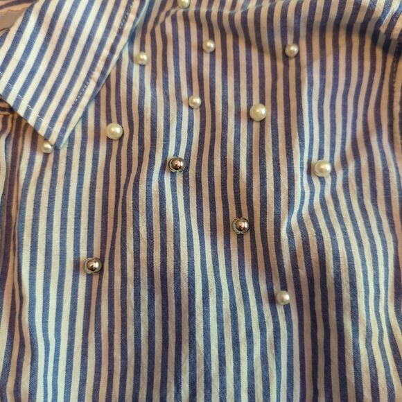 Rails Taylor Banker Stripe Button Up Shirt Top Womens Large Blue White Pearls - Picture 5 of 8